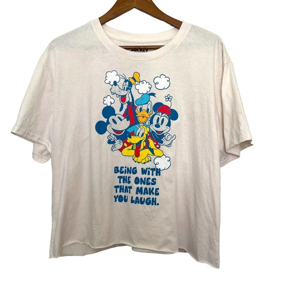Disney Mickey and Friends Make you laugh raw edge crop Top Size XL - Picture 4 of 4